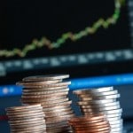 Financial chart and coins